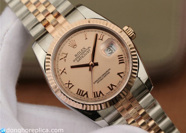 Mặt số của đồng hồ Rose Gold Rolex Datejust Replica 1:1 siêu cao cấp