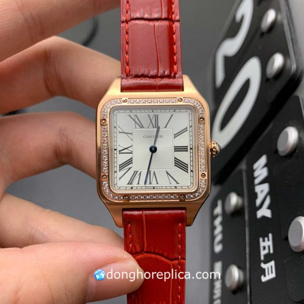 Đồng Hồ Nữ Cartier Santos WJSA0017 Rose Gold Red Strap