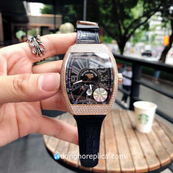 Đồng Hồ Franck Muller Vanguard Black Dial Rose Gold & Diamond, 44mm