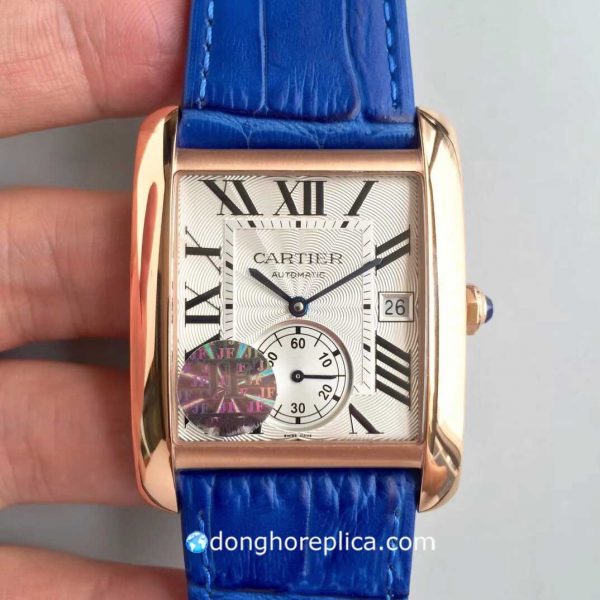 Đồng Hồ Cartier Tank MC 622577 Rose Gold Blue Strap