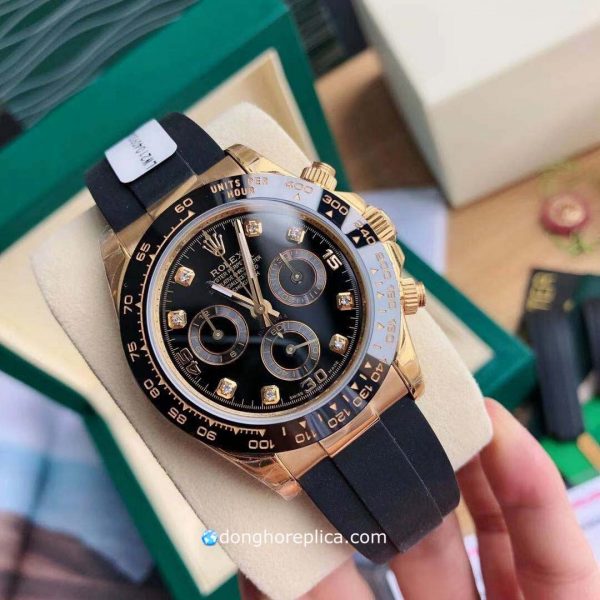 đồng hồ Rolex Cosmograph Daytona Bọc Vàng 18K Mặt Đen Dây Cao Su