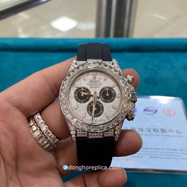 đồng hồ Rolex Daytona Độ 36 Viên Đá Moissanite Baguette