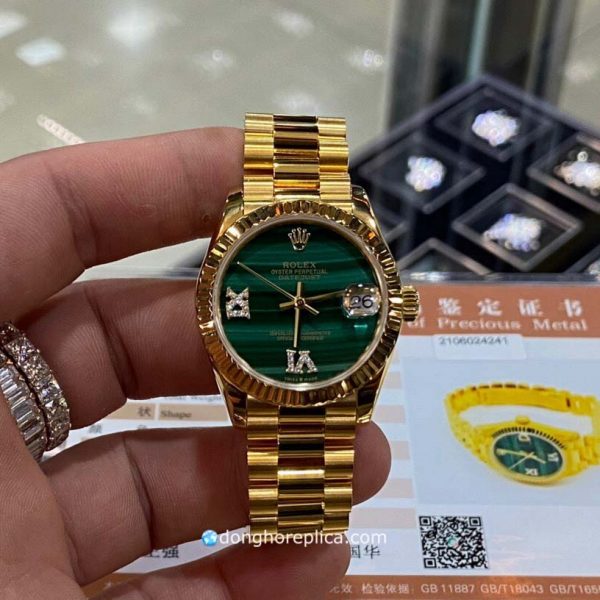 vĐồng Hồ Nữ Rolex Datejust Bọc Vàng 18k Mặt Xanh Sóng Green