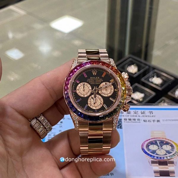 đồng hồ Rolex Cosmograph Daytona Bọc Vàng Hồng 18K Đá Rainbow