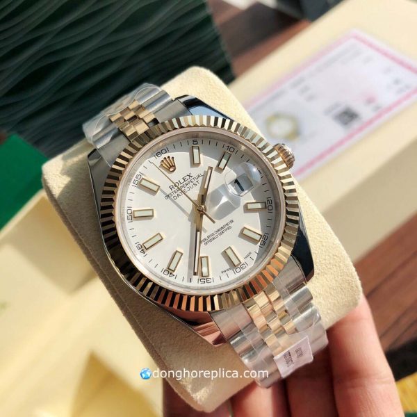 đồng hồ Rolex Datejust Bọc Vàng 18K Demi Mặt Trắng Cọc Dạ Quang