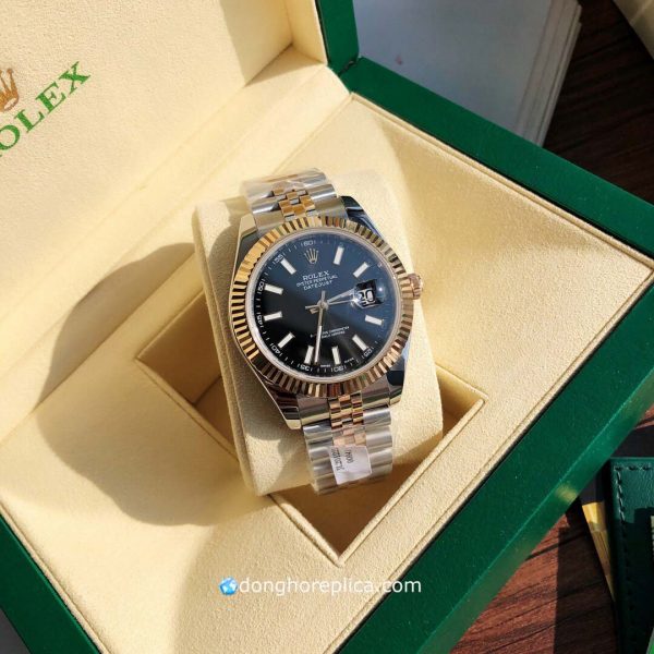 đồng hồ Rolex Datejust Bọc Vàng Demi 18K Mặt Đen Dây Jubilee 5 Mắt