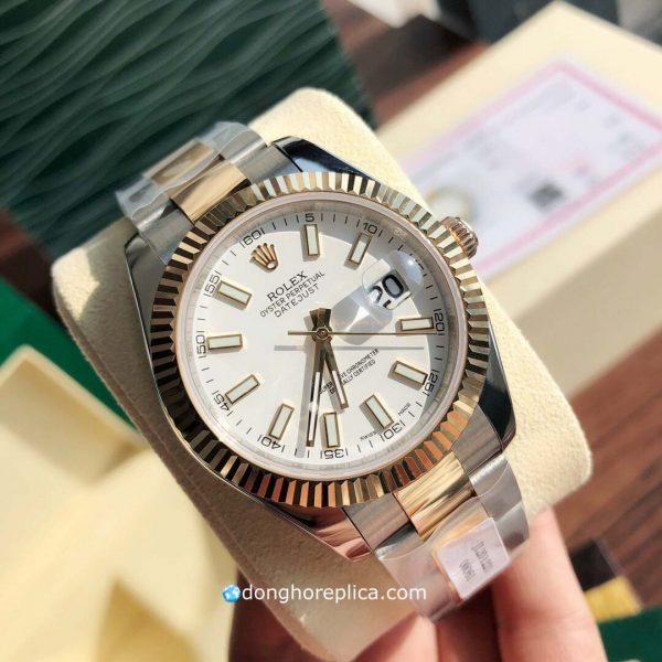 đồng hồ Rolex Datejust Bọc Vàng 18K Demi Mặt Trắng Dây Oyster 3 Mắt