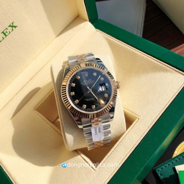 đồng hồ Rolex Datejust Bọc Vàng Demi 18K Mặt Đen Jubilee 5 Mắt