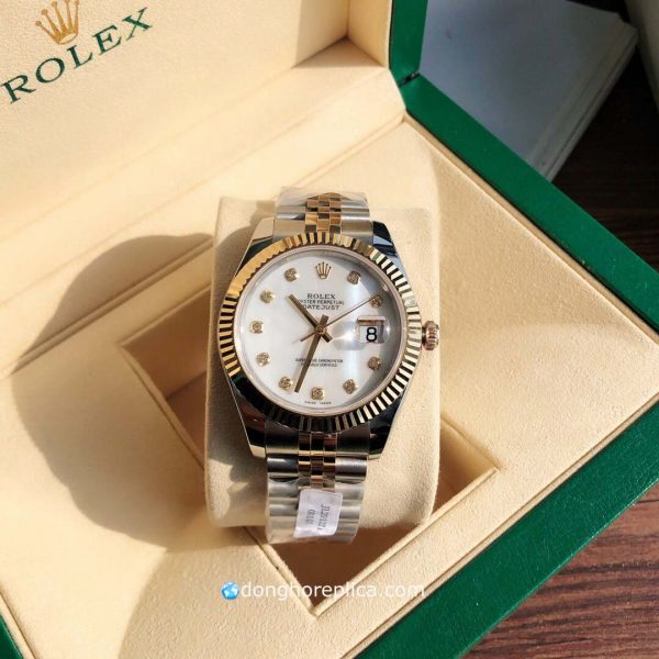 đồng hồ Rolex Datejust Bọc Vàng Demi 18K Mặt Trắng Dây Jubilee 5 Mắt