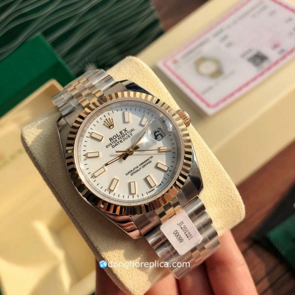 đồng hồ Rolex Datejust Demi Bọc Vàng 18K Mặt Trắng Dây Juibilee 5 Mắt