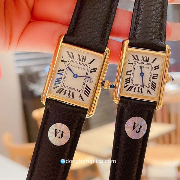 Đồng Hồ Cặp Cartier Tank Solo Super Fake 1:1 Mạ Vàng PVD 18K