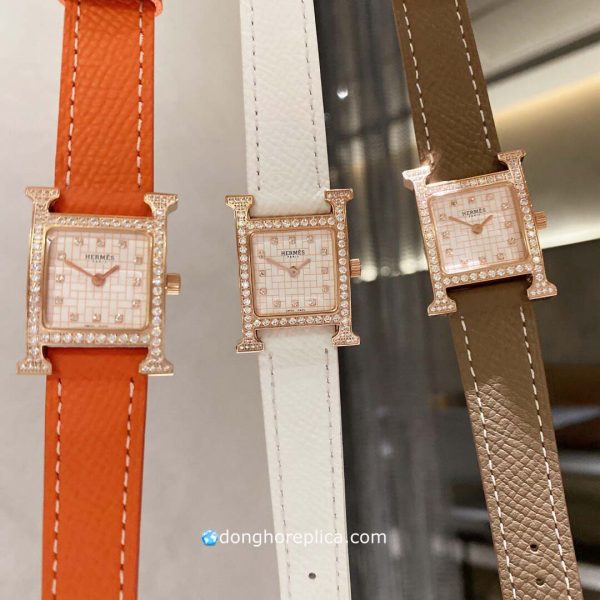 Đồng Hồ Nữ Hermes H Hour Vỏ Mạ Vàng PVD 18K Đính Đá Siêu Cấp