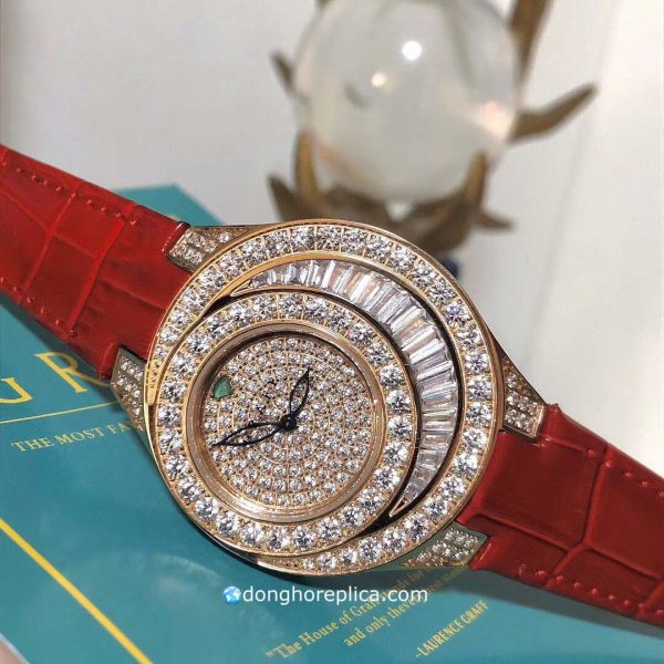 Đồng Hồ Nữ Graff Diamond Baguette Rose Gold Red Strap Super Fake