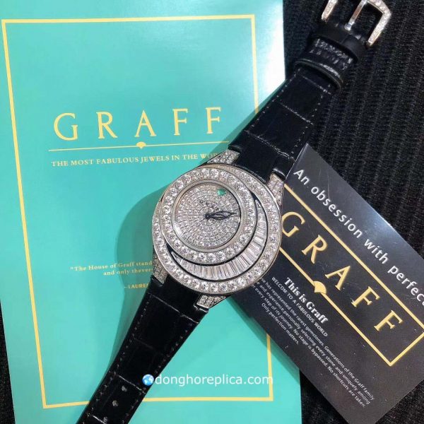 Đồng Hồ Nữ Graff Diamond Baguette Đen Super Fake Máy Thuỵ Sĩ