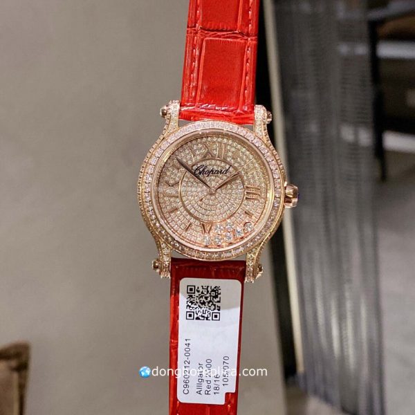 Đồng Hồ Nữ Chopard Happy Sport Rose Gold Full Diamond Red Replica