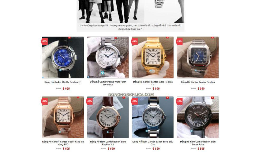Trọn bộ sản phẩm đồng hồ Cartier Super Fake Replica 1:1 siêu cấp