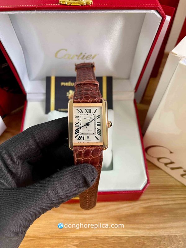 Đồng Hồ Cartier Super Fake BST Tank Solo W5200026 Alligator Rose Gold