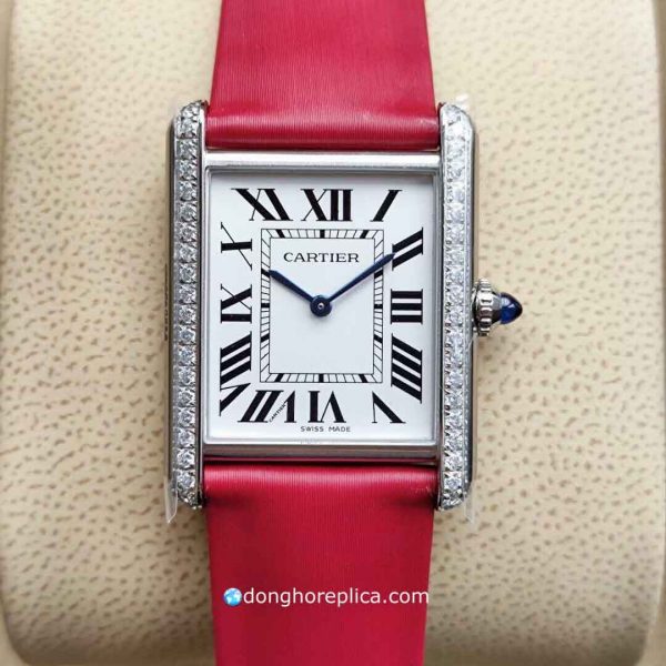 Đồng Hồ Nữ Cartier Super Fake BST Tank Must WT100015 Pink Strap