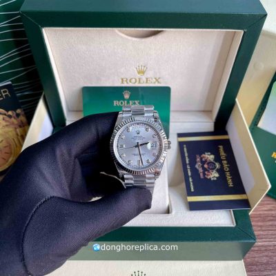 Đồng Hồ Rolex Super Fake BST Day-Date 40 President 218239 Silver Diamond Dial