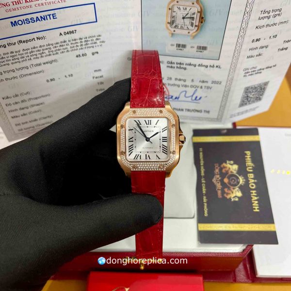 Đồng Hồ Cartier Super Fake BST Santos WJSA0012 Chế Tác Kim Cương Moissanite