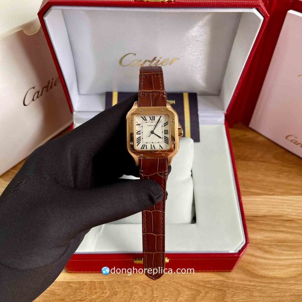 Đồng Hồ Nữ Cartier Replica BST Santos-Dumont White Dial Rose Gold