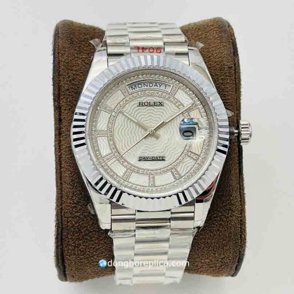 đồng hồ Rolex Super Fake BST Day-Date Đính Đá Mặt Số Thép 904L