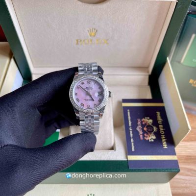 Đồng Hồ Nữ Rolex Super Fake BST Datejust Mother Of Pearl Pink Dial Diamond