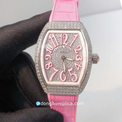 Đồng Hồ Nữ Franck Muller Super Fake BST Vanguard V32 QZ Pink Diamond Quartz