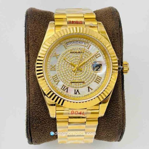 đồng hồ Rolex Siêu Cấp BST Day-Date Yellow Gold Diamond Pearl Dial