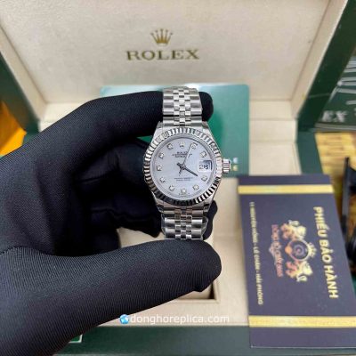 Đồng Hồ Nữ Rolex Super Fake Datejust 68274 White Pearl Dial 31mm Diamond