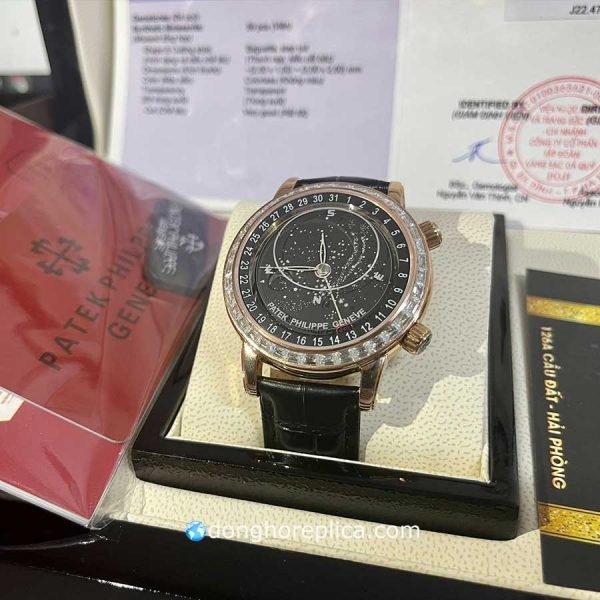 Đồng Hồ Patek Philippe Replica 1:1 Sky Moon Chế Tác Độ Kim Moissanite Baguette