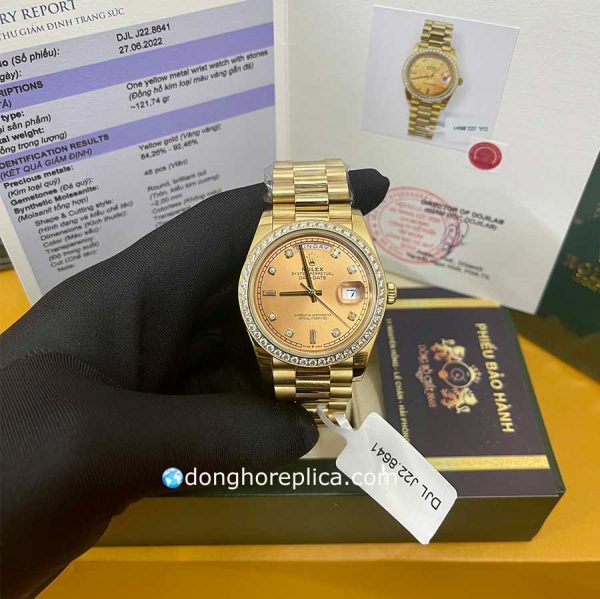 đồng hồ Rolex Replica BST 128348RBR Day-Date Bọc Vàng 75% Độ Kim Moissanite