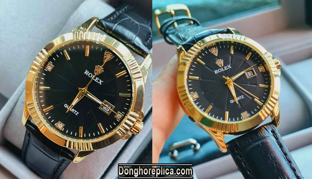 đồng hồ rolex dây da quartz - mẫu 32 (đen)