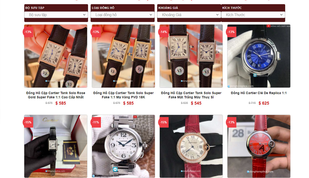 Giá đồng hồ Cartier nữ Fake