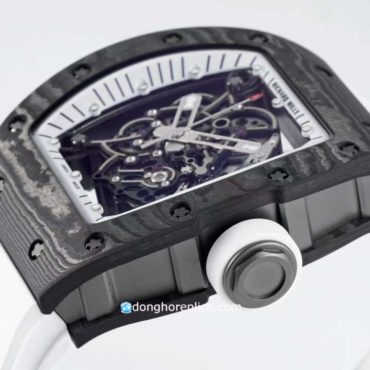 Núm điều chỉnh và dây đeo mẫu đồng hồ Richard Mille RM 055 Tourbillon Carbon TPT White Straps