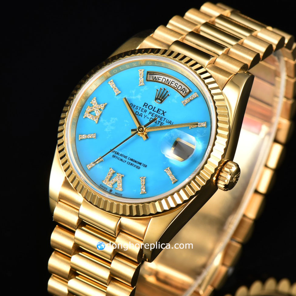 Review chi tiết đồng hồ Rolex Rep 1.1 Day-Date 36 Turquoise 128238DSP