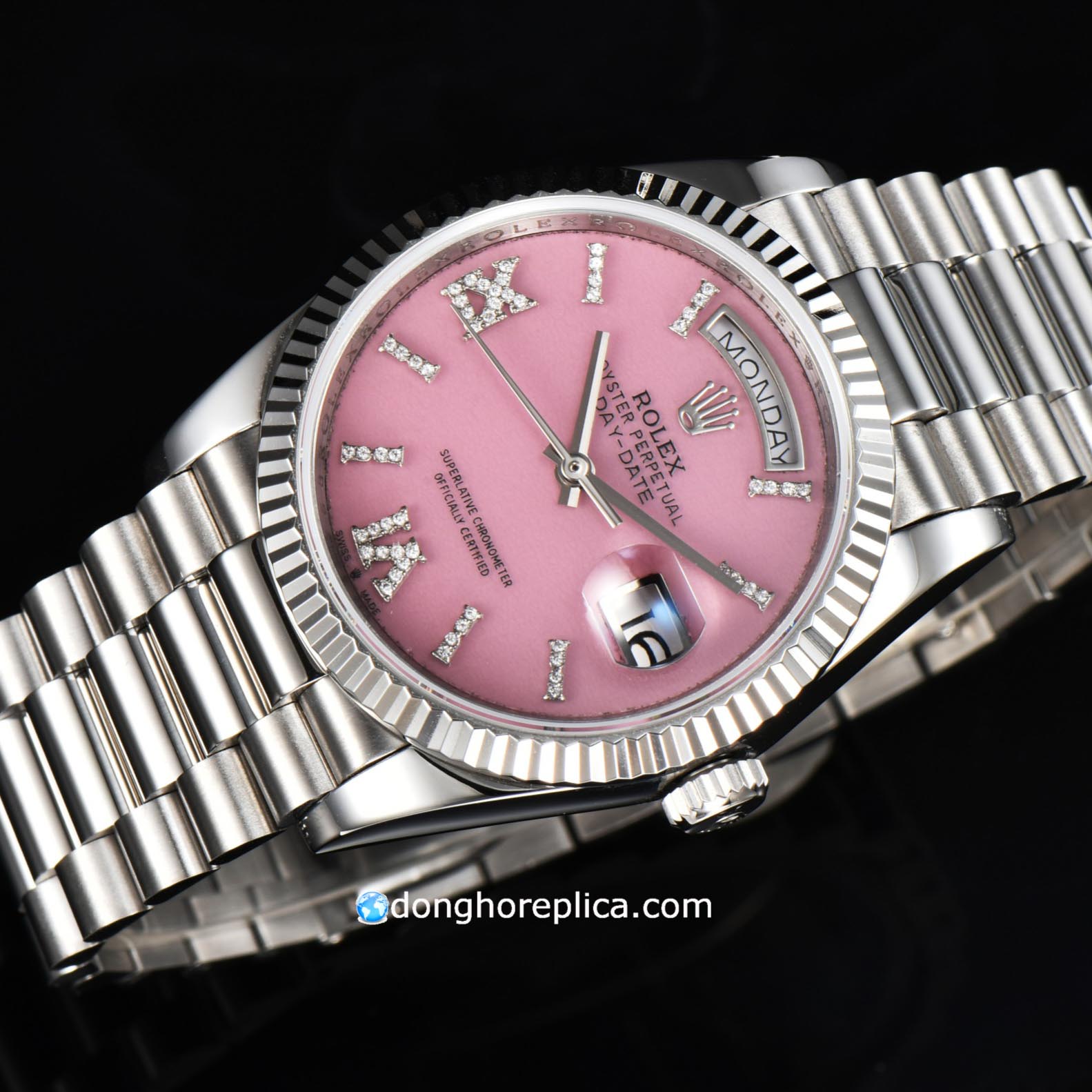 Giới thiệu siêu phẩm đồng hồ Rolex 1.1 siêu cấp Day Date 128239-0021 Pink Dial