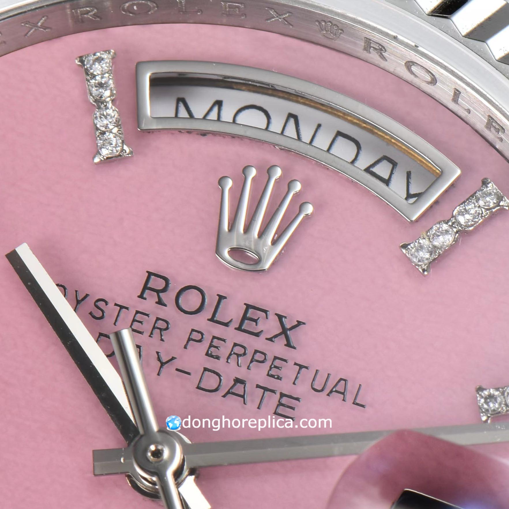 Đánh giá chi tiết đồng hồ Rolex 1.1 siêu cấp Day Date 128239-0021 Pink Dial