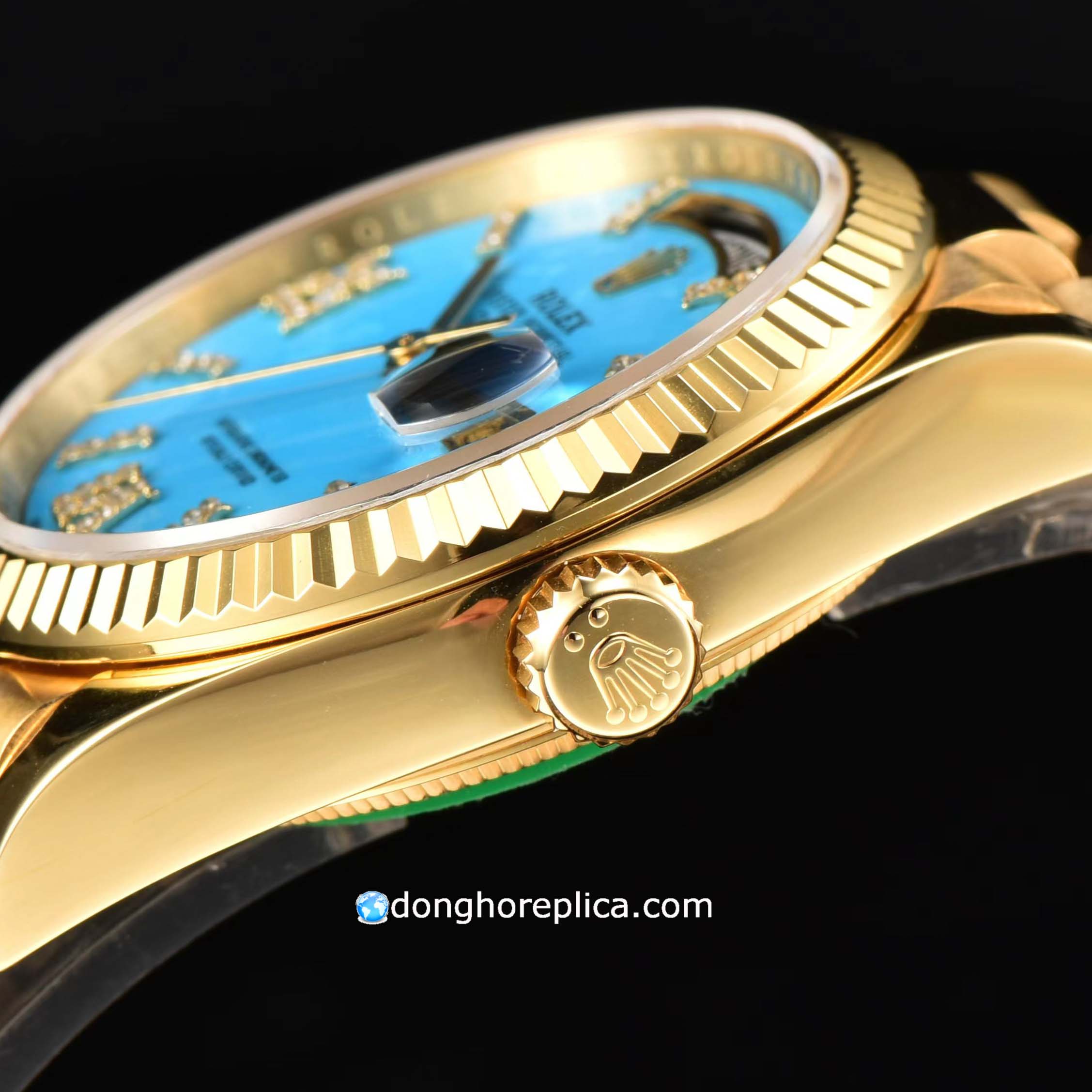 Thiết kế núm đồng hồ Rolex Rep 1.1 Day Date 36 Turquoise 128238DSP