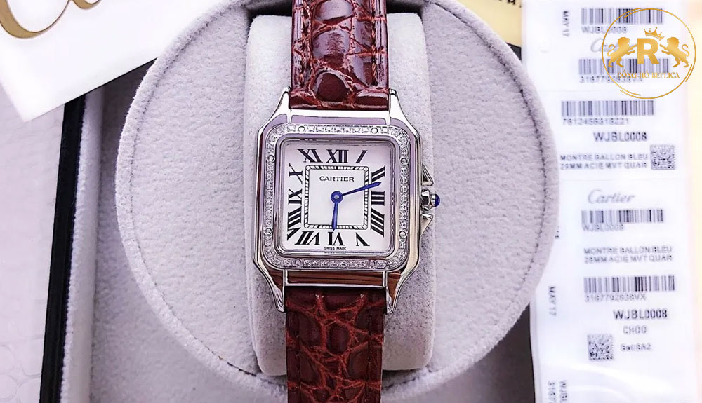 Đồng hồ Cartier nữ dây da mặt vuông Montre Ballon Brown